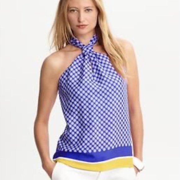Banana Republic Elodie printed silk halter (voltage blue, 00) - Picture 1 of 5